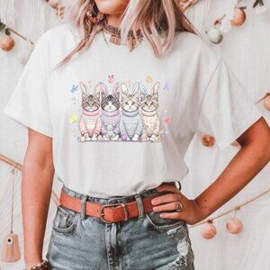 Cute Easter Cat Shirt, Bunny Cats Tee, Cat Lover Gift